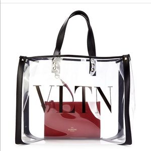 Valentino Garavani transparent pvc tote with red